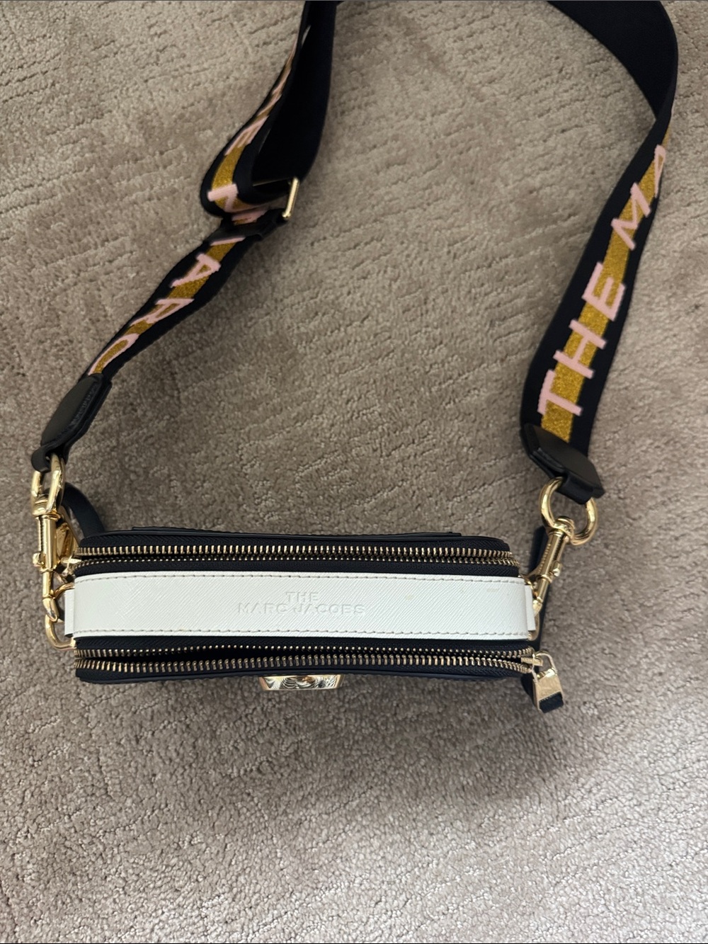 Marc Jacobs Black Camera Crossbody with Black and Pink Logo Strap - Picture 2 of 6